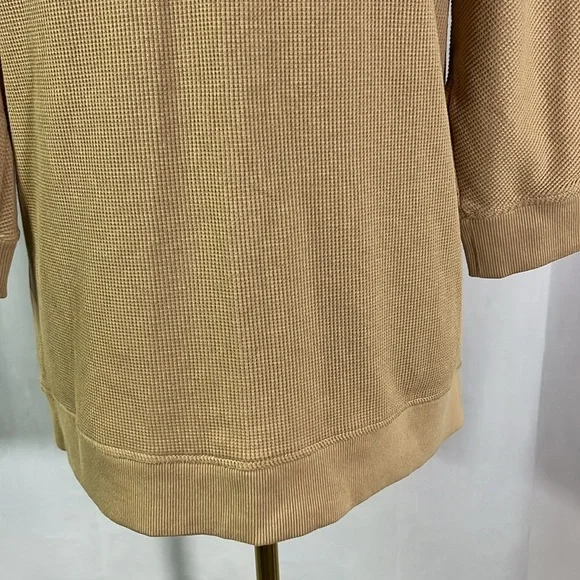 Jones New York Camel Tan Waffle Knit Thermal 3/4 Sleeve Hooded Pullover - Picture 14 of 16